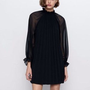 Zara Sheer Sleeve Pleated Mini Dress